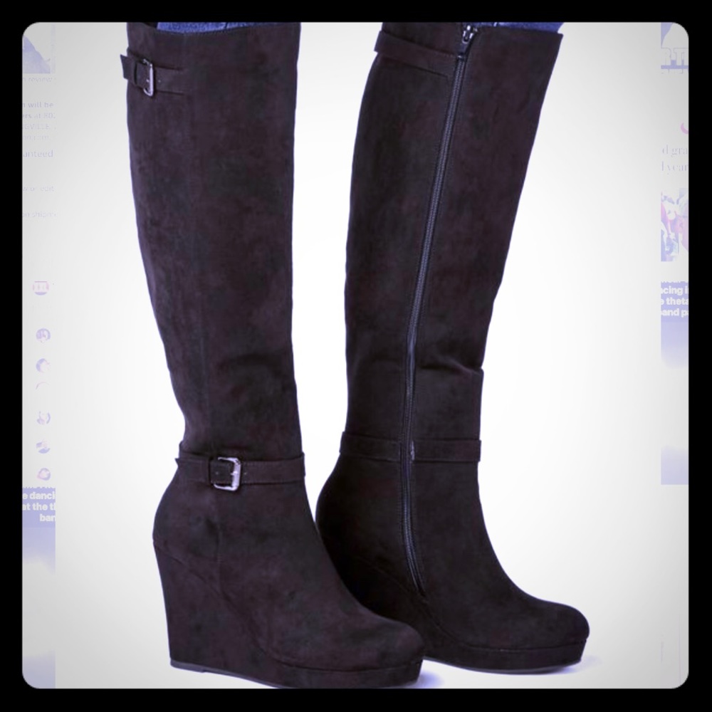 Brekka Covered Wedge Boot-Black- Size 9